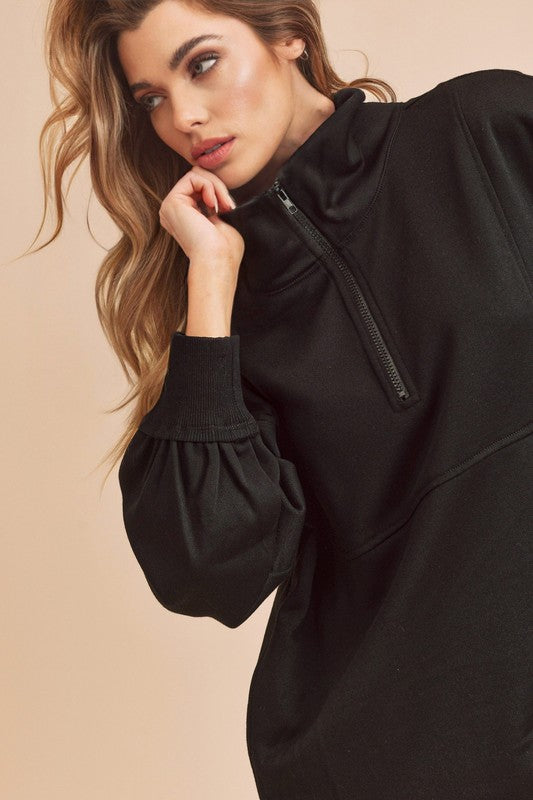 Exposed Seam Half Zip Drop Shoulder Sweatshirt Aemi + Co   