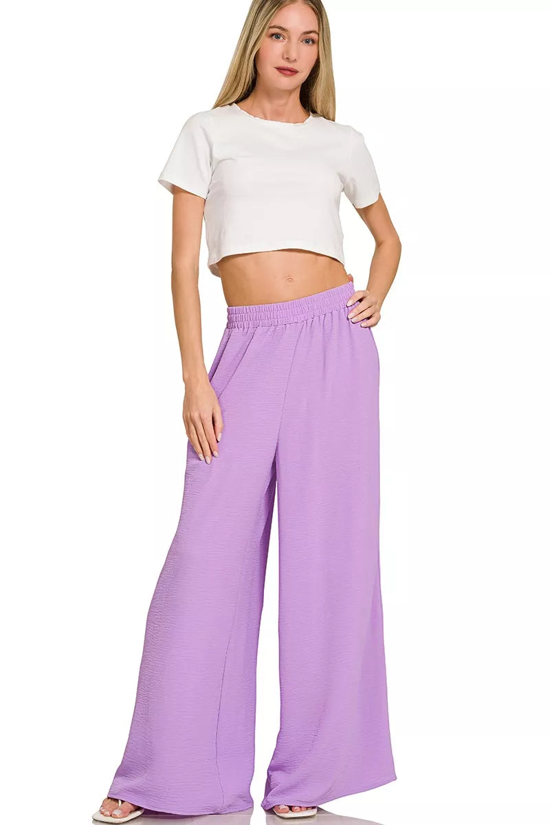 Woven Airflow Twisted Top & Wide Leg Pants Set ZENANA