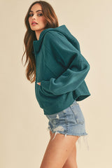 Half Zip Raglan Sleeve Hoodie with Kangaroo Pocket Aemi + Co