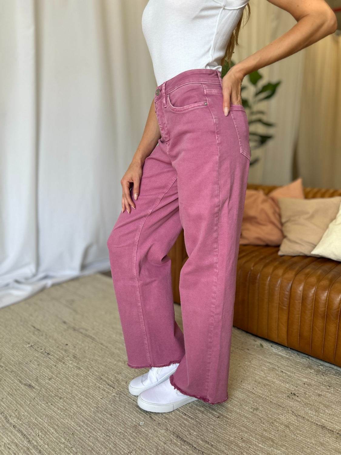 High Rise Garment Dye Wide Leg Jeans RFM   