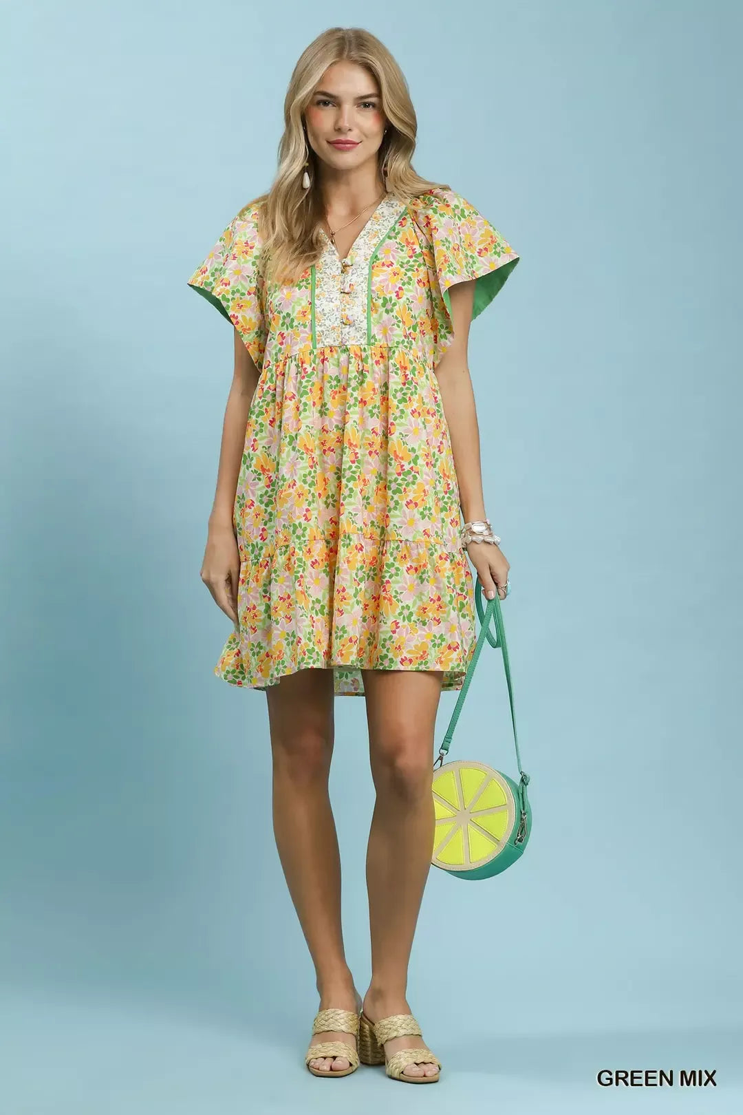 Mix Floral Tiered Mini Dress with Side Pockets Umgee