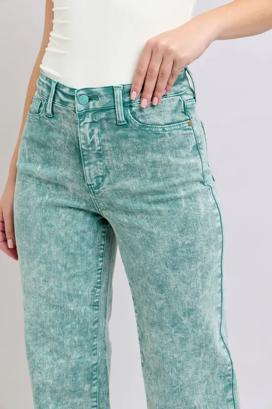 High Waist Garment Dyed Raw Hem Dad Jean Judy Blue