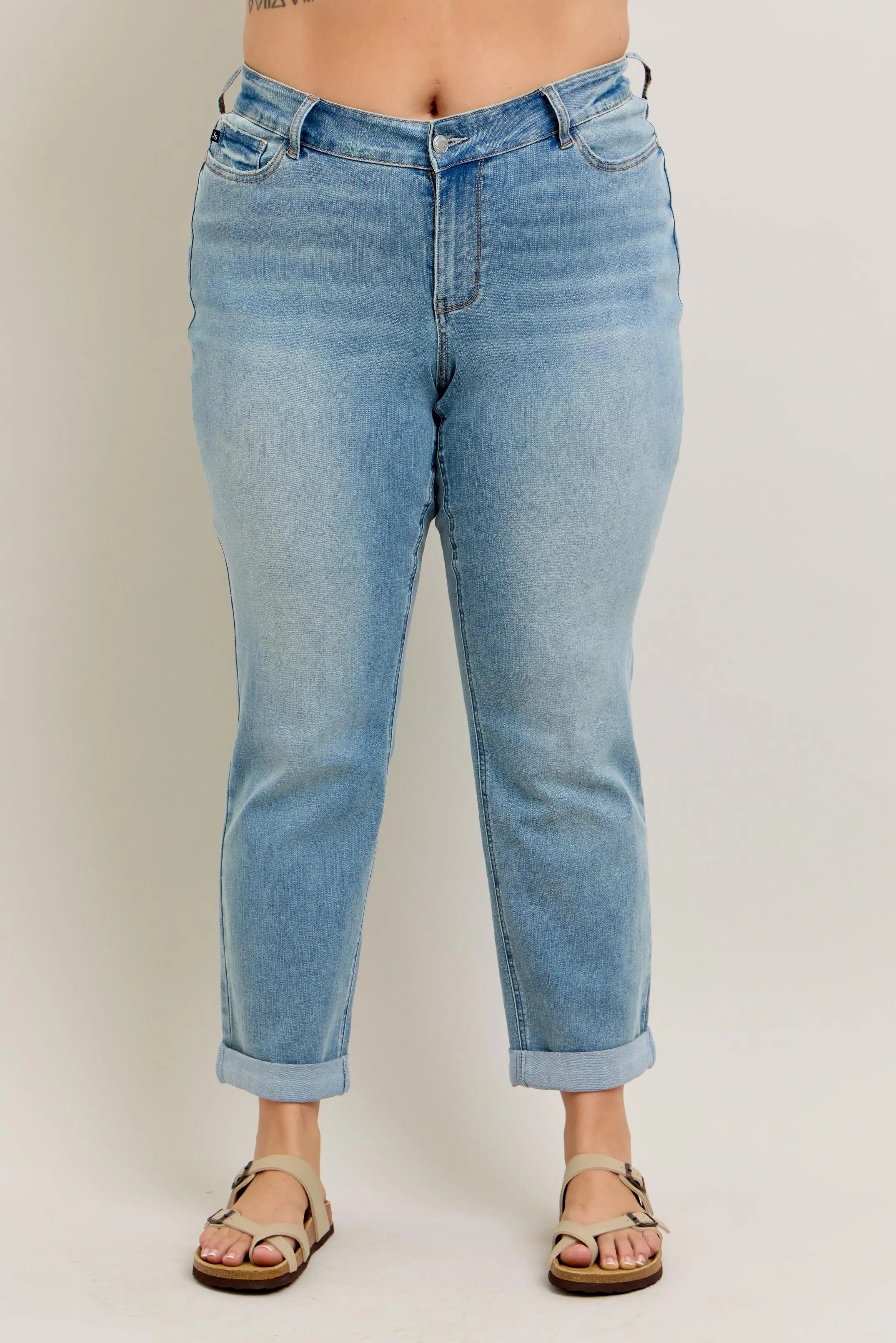 V-Front Cuff Boyfriend Jeans Judy Blue