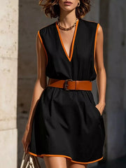 Contrast Trim V-Neck Sleeveless Dress Simmer & Fay Black S