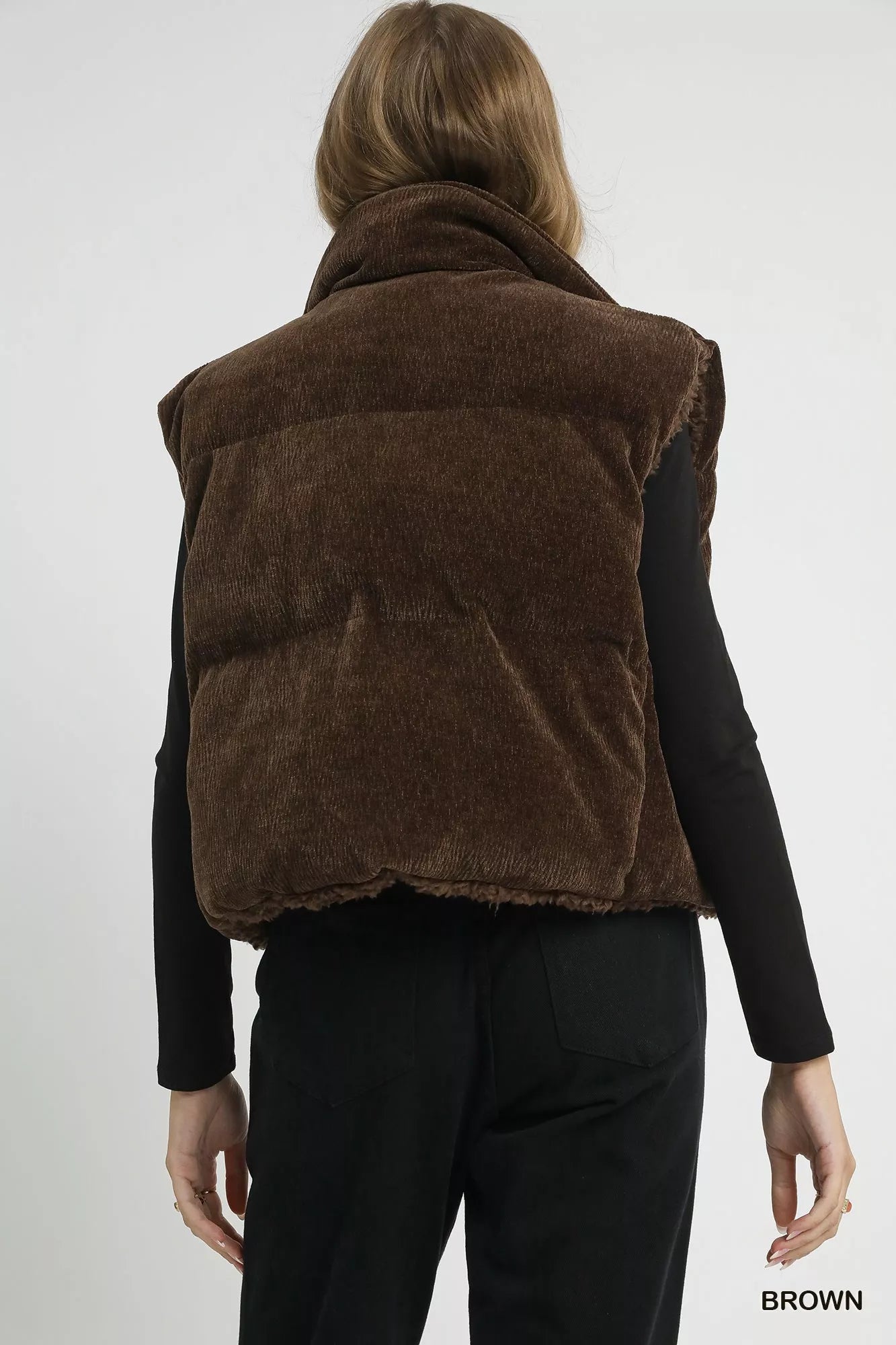 Sherpa-Lined Zip Vest with Drawstring Hem Umgee