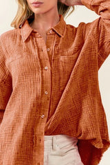 Raw Edge Detailed Mineral Washed Loose Fit Shirt BiBi