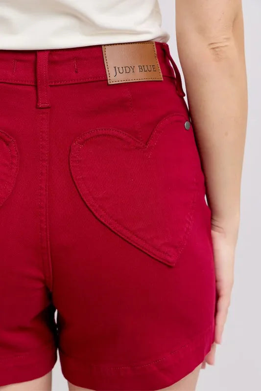 High Waist Tummy Control Garment Dyed Heart Shaped Denim Shorts Judy Blue