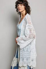 Openwork Lightweight Open Front Cardigan with Scalloped Edge POL
