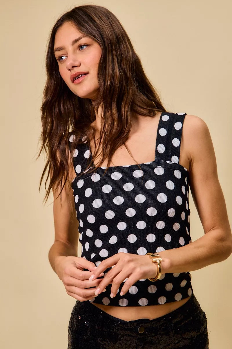Polka Dot Knit Crop Seamless Casual Tank So Me