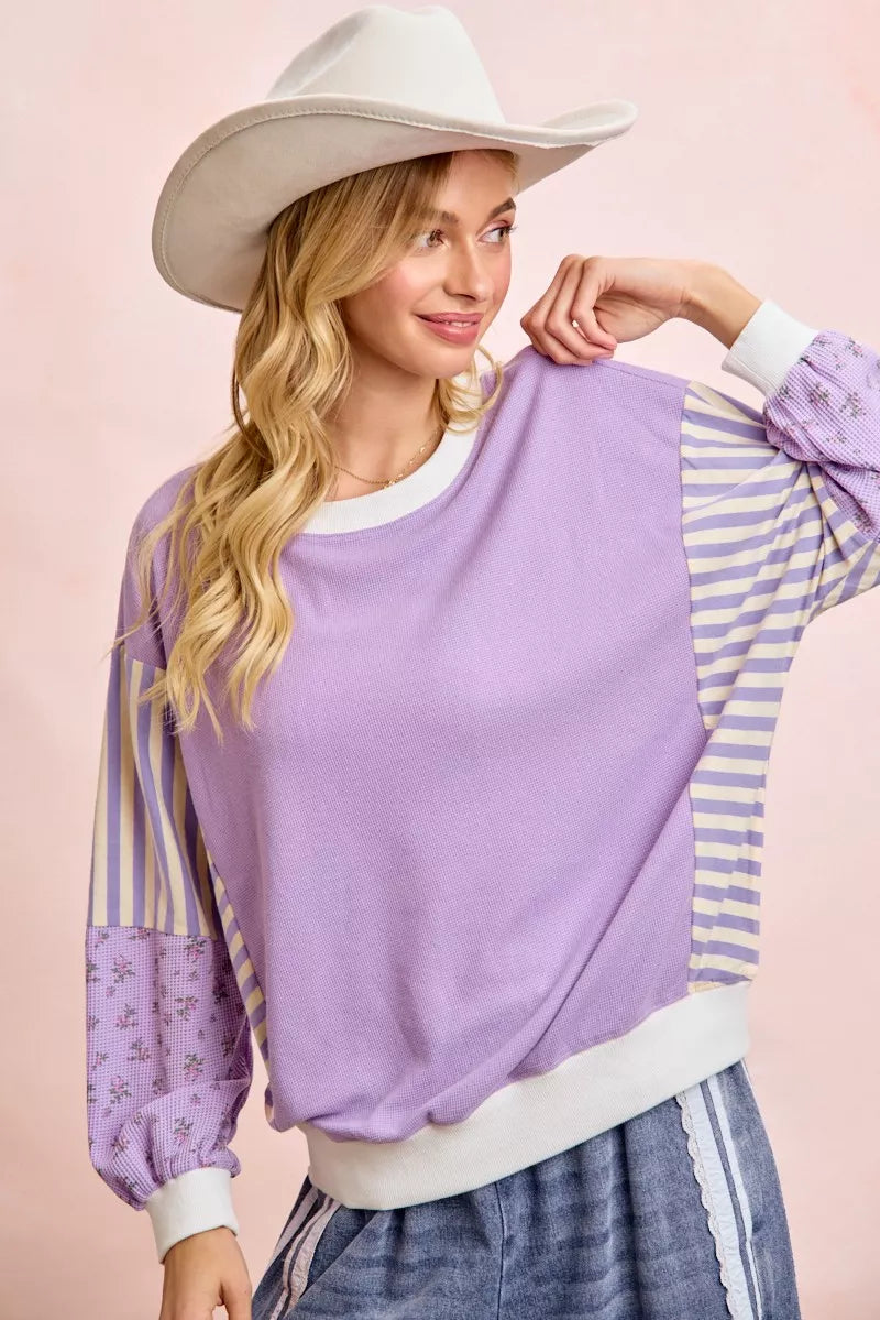Mix and Match Sweatshirt with Floral Sleeve Striped BiBi