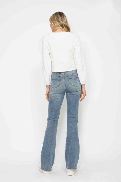 Tummy Control Back Embroidered Pocketed Bootcut Jeans Judy Blue