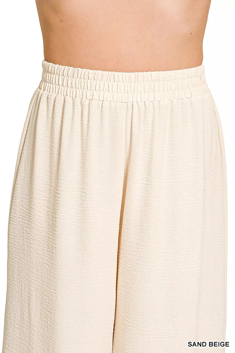 Woven Airflow Elastic Waistband Pants ZENANA