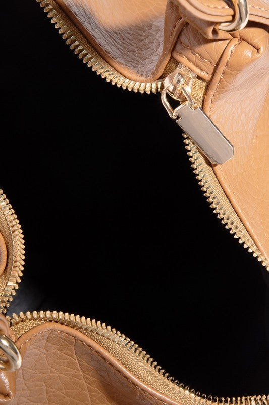 Faux Leather Hobo Bag with Gold Chain Detail Fame   