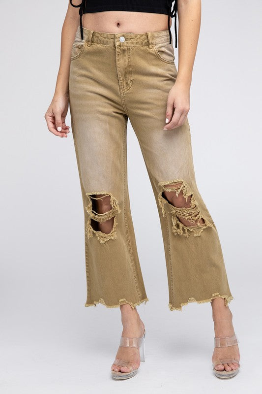 Distressed Vintage Washed Wide Leg Pants BiBi VINTAGE CAMEL S 