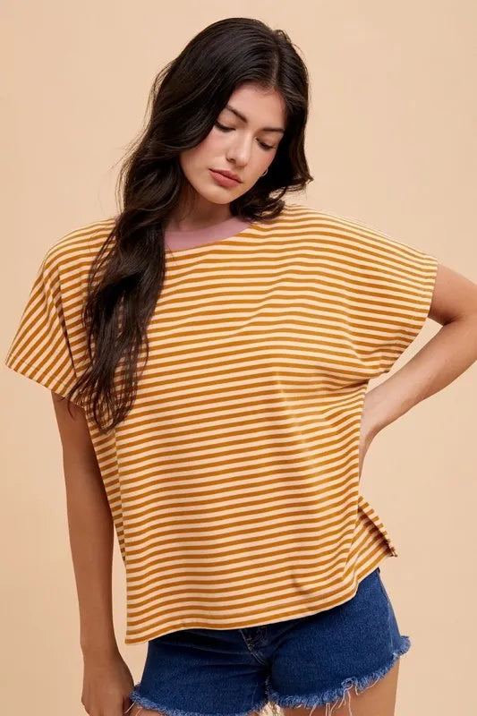 Stripe Soft Brushed Knit Dolman Sleeve Top Annie Wear