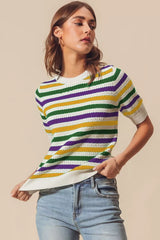 Mardi Gras Crew Neck Stripe Breathable Sweater So Me IVORY S