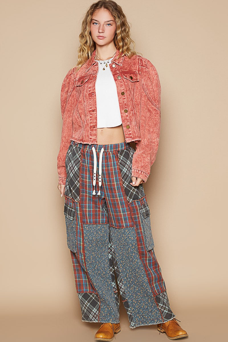 Raw Hem Button Up Cropped Denim Jacket POL   