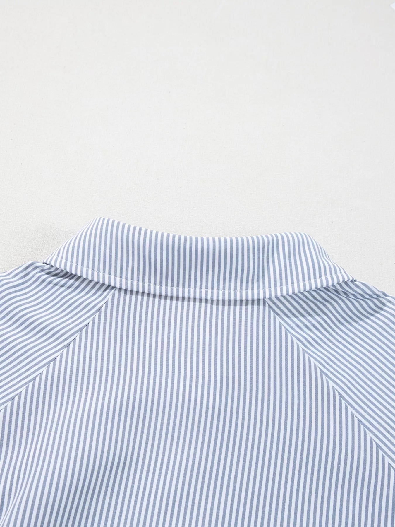 Pinstripe Long Sleeve Smocked Cuffs Button Shirt Collar Blouse Simmer & Fay