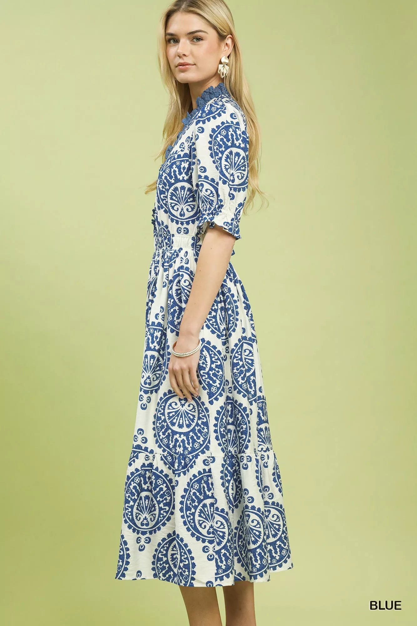 Paisley Smocked Waist Midi Dress Umgee