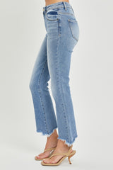 Frayed Hem Cropped Straight Jeans Risen   