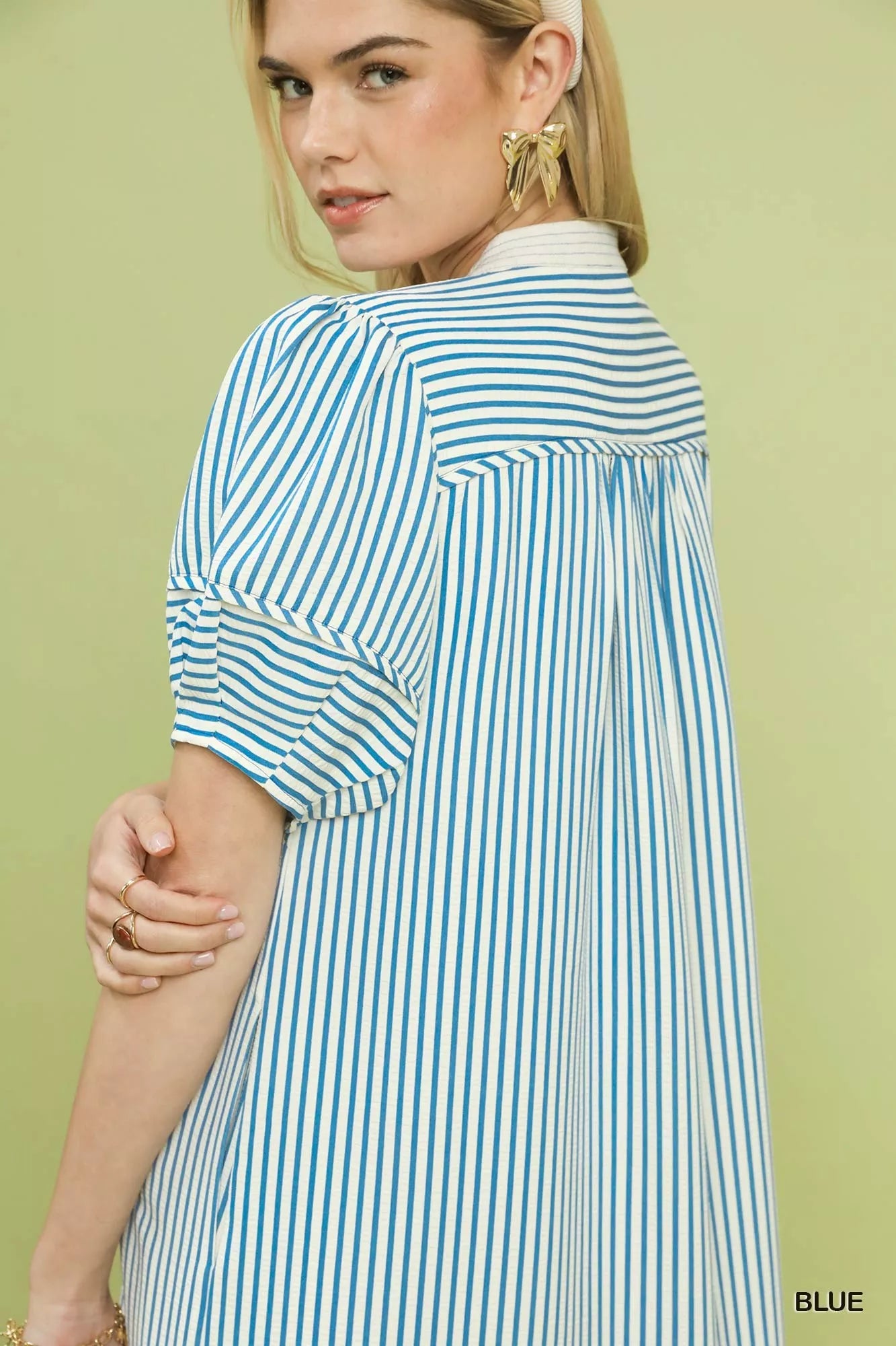Pinstripe Shift Dress with Contrast Trim Umgee