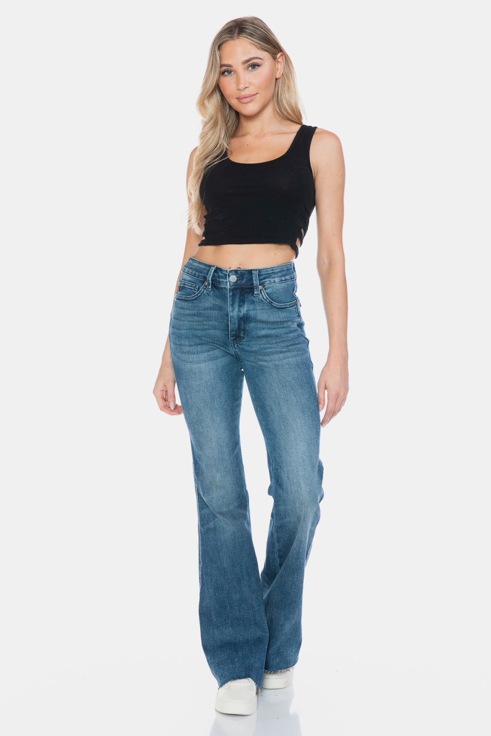 Tummy Control Cut Hem Flare Jeans Judy Blue   