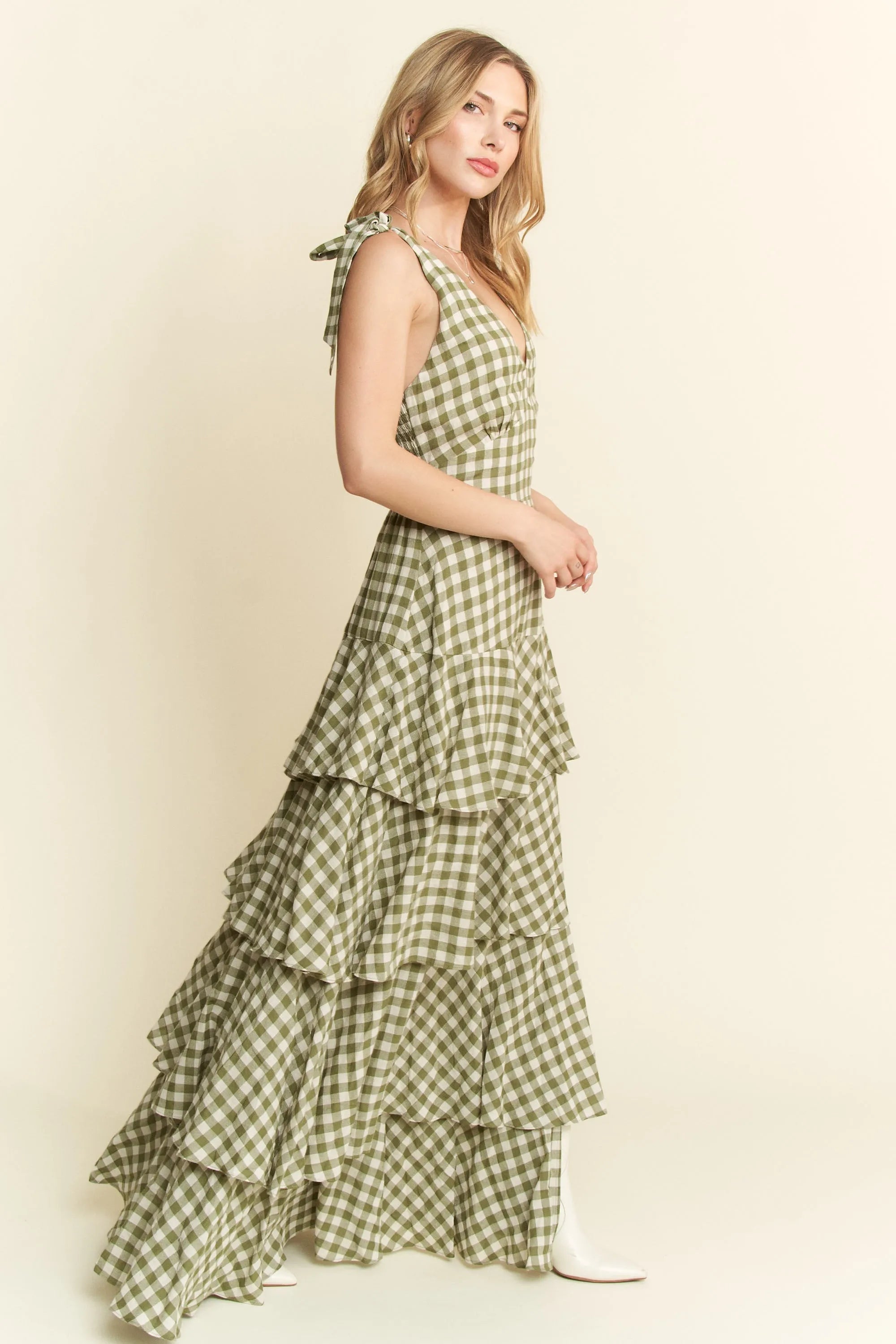 Gingham Tiered Maxi Dress Jade By Jane