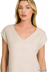 Linen V-Neck Sleeveless Top ZENANA