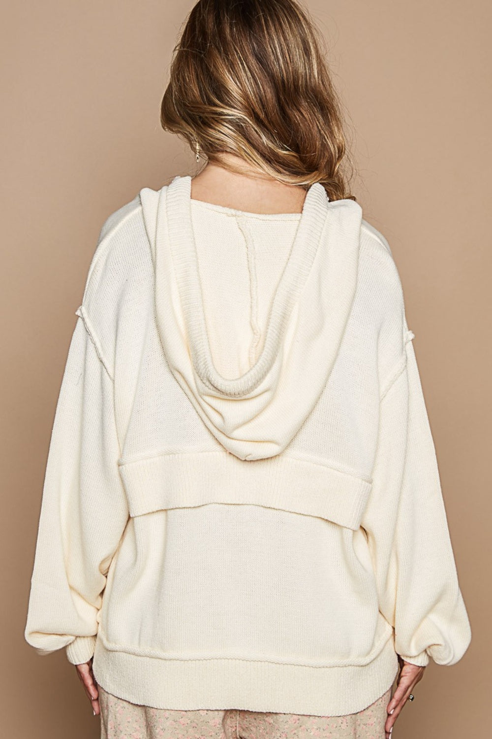 Half Zip Drop Shoulder Hooded Sweater POL   