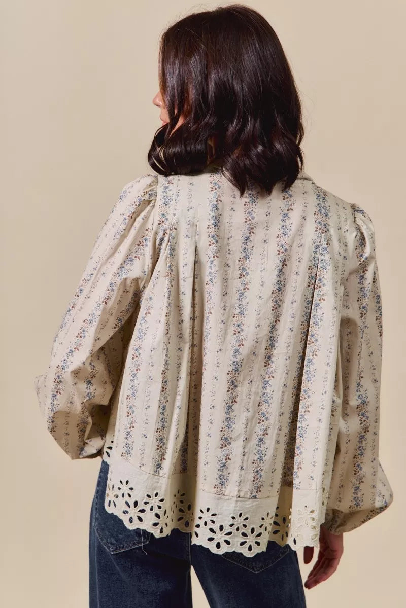 Floral Print Lace Button Down Shirt So Me