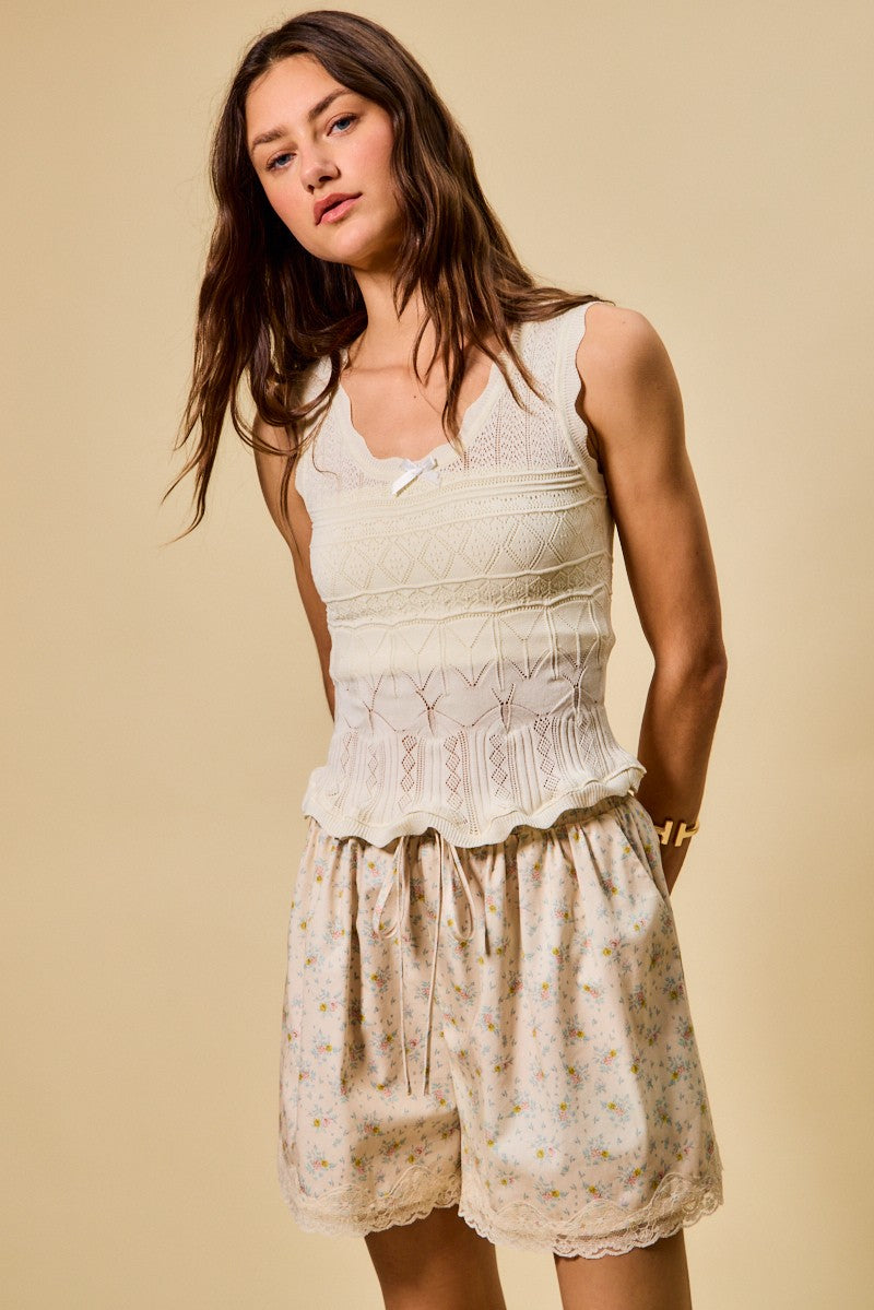 Scallop Ribbed Sleeveless Knit Top So Me