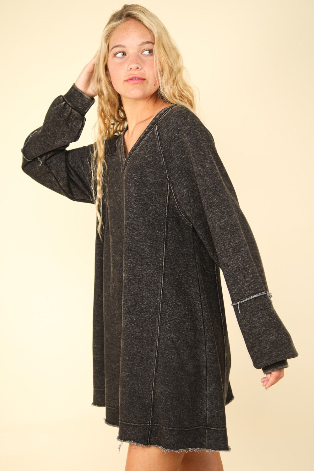 Mineral Washed Oversized A-Line Mini Dress Very J   