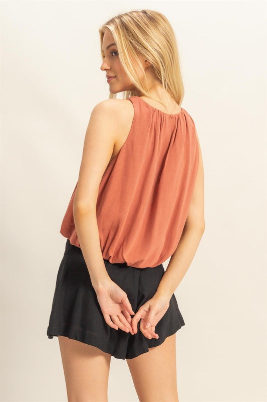 Bubble Hem Round Neck Sleeveless Blouse HYFVE