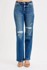 Tummy Control High Rise Straight Distressed Jeans With Plus Size Risen