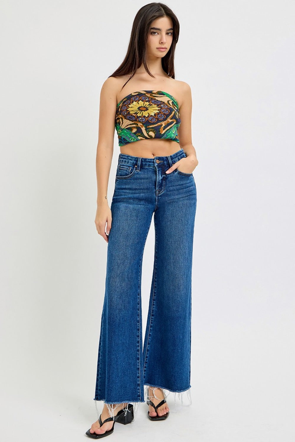 Tummy Control High Rise Wide Leg Jeans Risen   