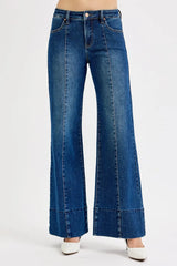Tummy Control Mid Rise Ankle Wide Flare Jeans With Plus Size Risen