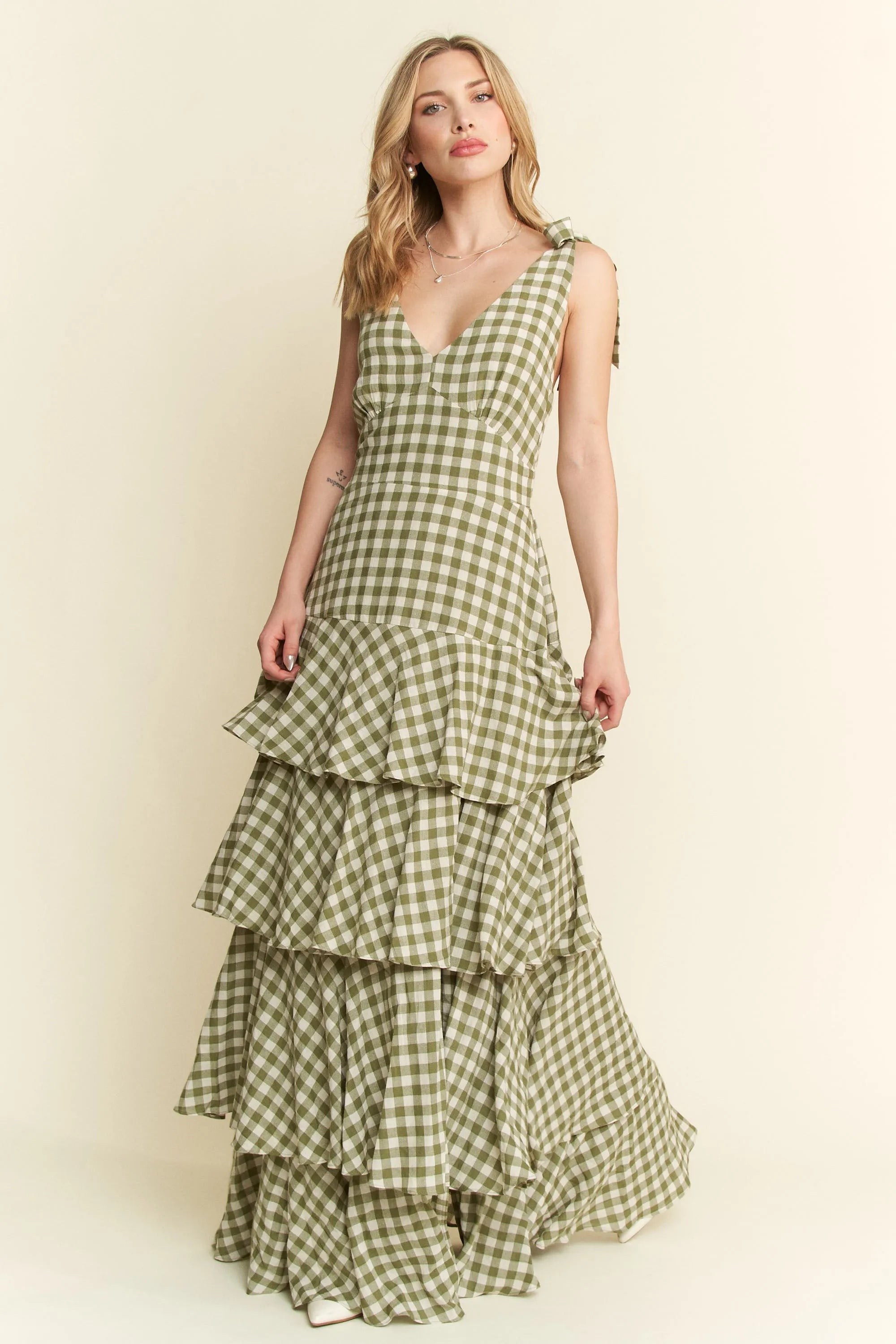 Gingham Tiered Maxi Dress Jade By Jane
