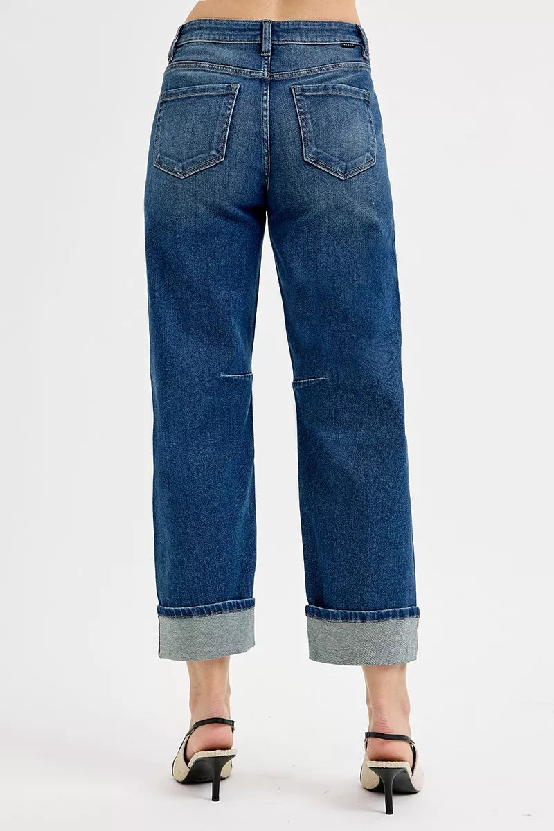 Slouchy Crop Barrel Cuffed Jeans Risen