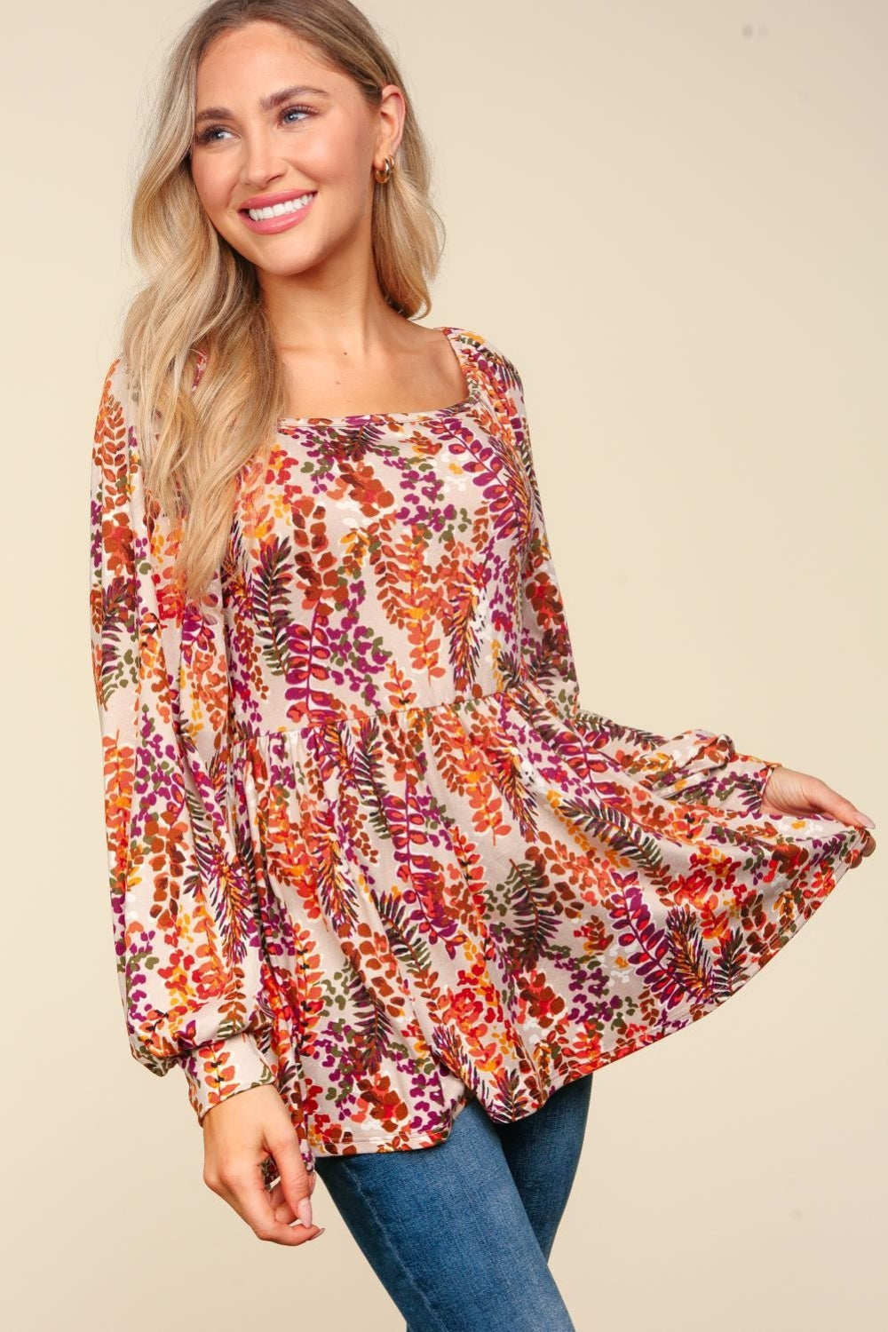 Peplum Floral Square Neck Blouse Haptics   