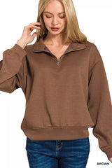 Scuba Half Zip Pullover Sweatshirt ZENANA