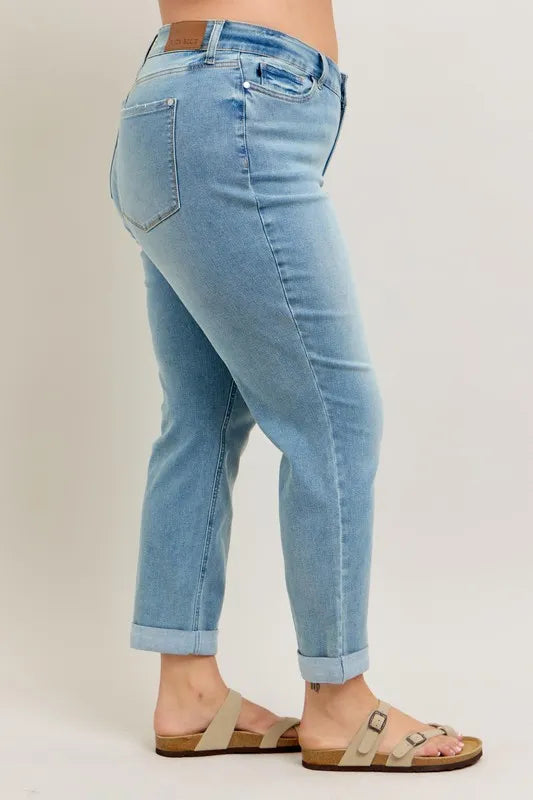 V-Front Cuff Boyfriend Jeans Judy Blue