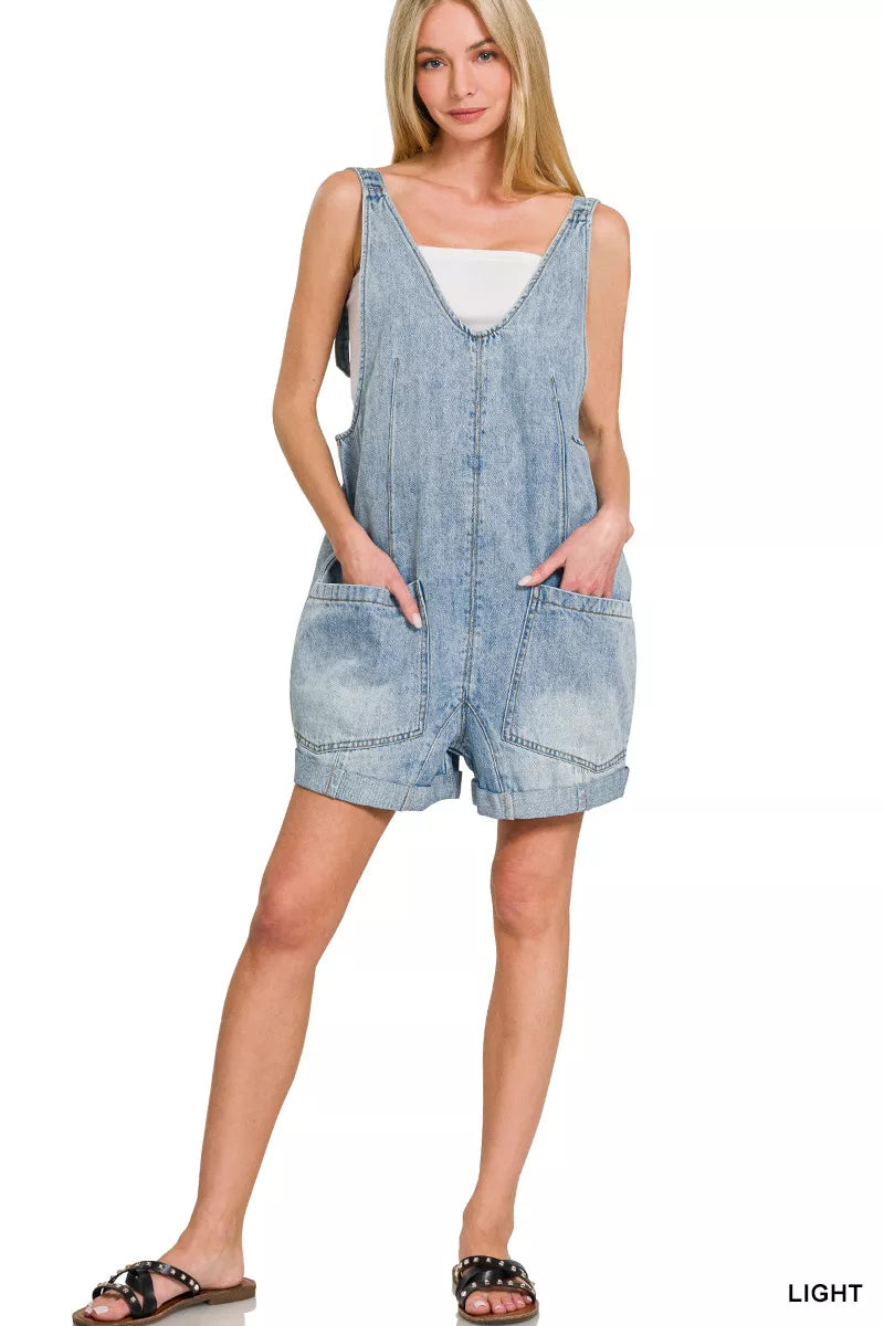 Denim Short Overalls with Pockets ZENANA
