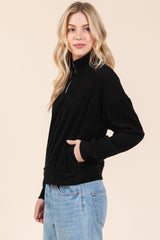 Quarter Zip Long Sleeve Sweatshirt with Pockets BomBom   