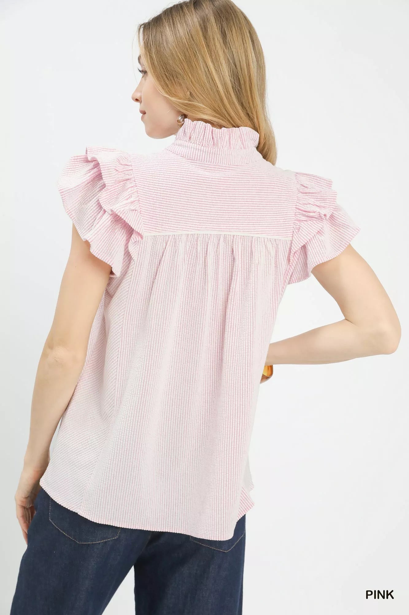 Ruffled Sleeve Textured Blouse Umgee
