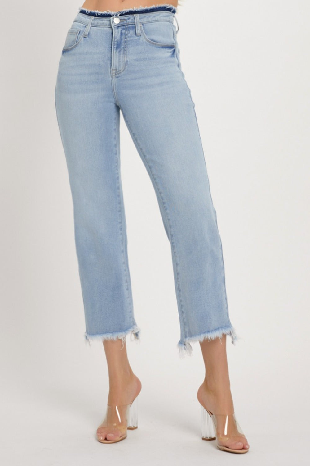 High Rise Raw Edge Crop Jeans Risen   