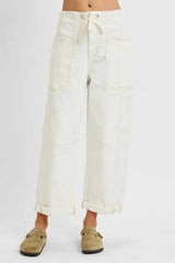 High Rise Crop Wide Barrel Cargo Pocket Jeans With Plus Size Risen