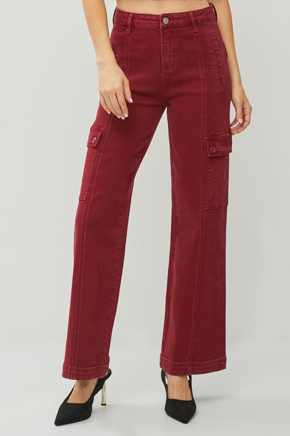 High Rise Wide Leg Cargo Jeans Risen   