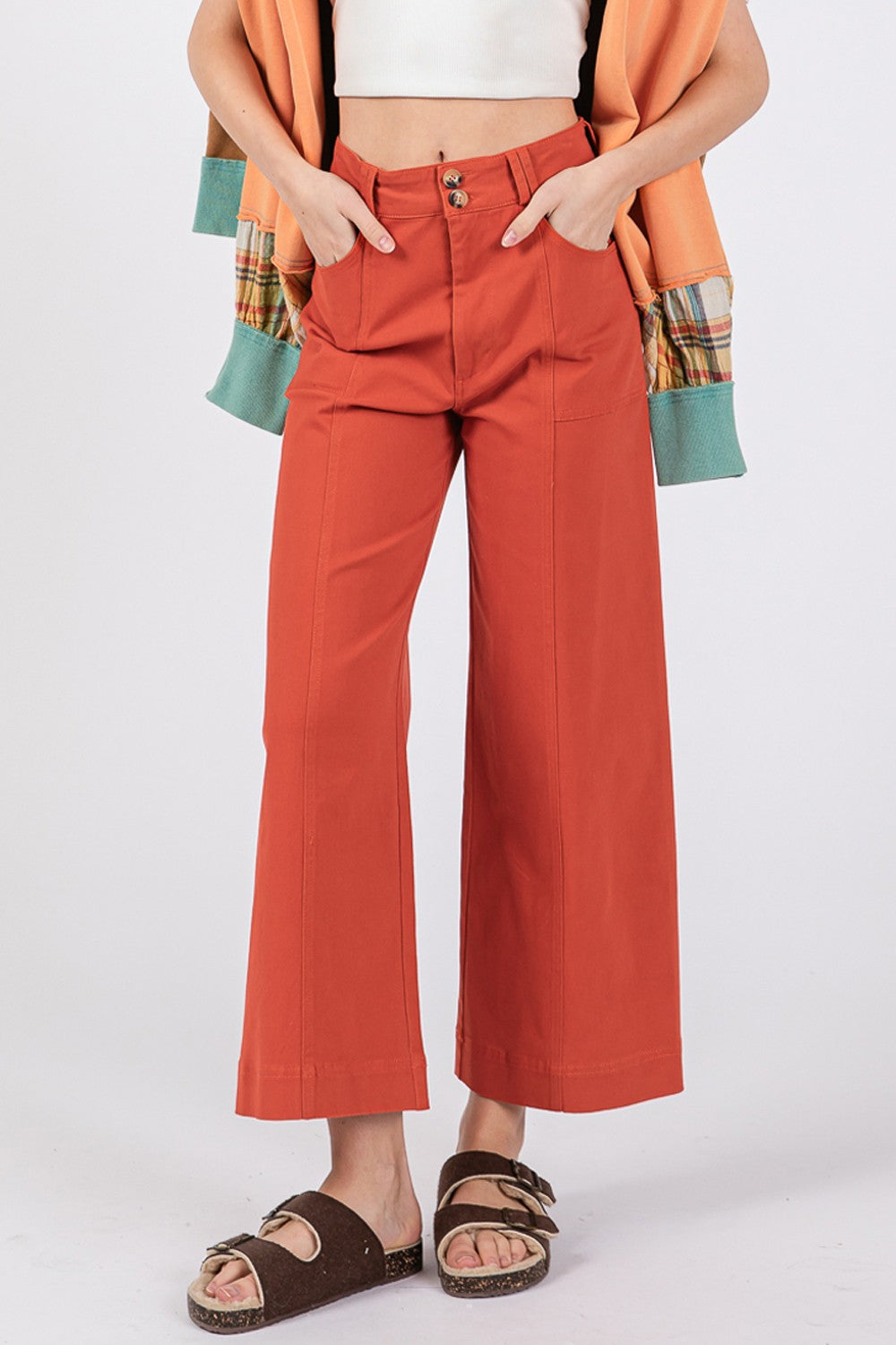 Wide Leg Cropped Pants Sage + Fig   