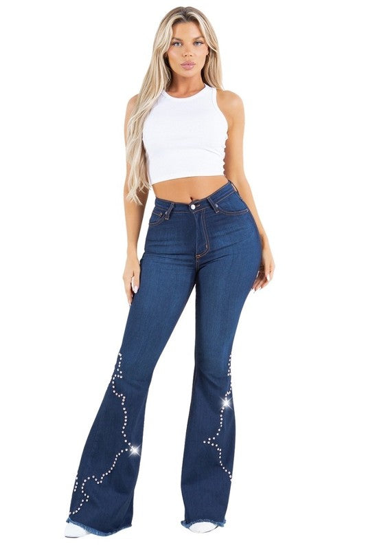 Santa Fe High Rise Studded Bell Bottom GJG Denim   