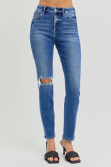 High Rise Ankle Skinny Knee Distressed Jeans Risen   